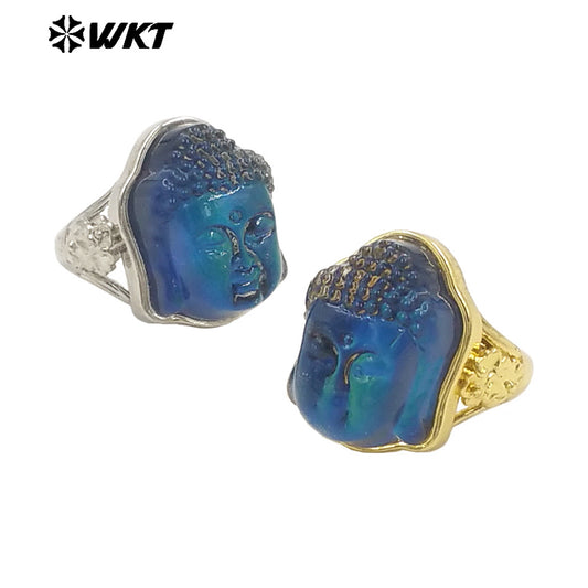 WT-R547 Natural Transparent Blue Crystal in Titanium 18K Gold Plated and Silver Color Ring for Man and Women Fine Accessory