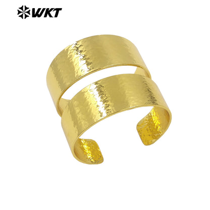 WT-B678 High Quality Wholesale Punk-Style 18K Gold Plated Natural Yellow Brass Simple Wide Smooth Adjustable Unisex Bracelet
