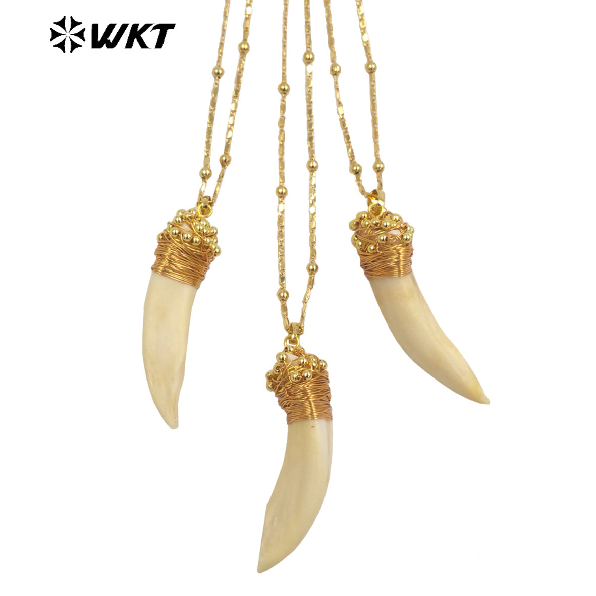 WT-JN237 Wholesale Shark Teeth Design Men Fashion Design 18k Chain Gold Plated Exquisite High Quality Scallop Necklace