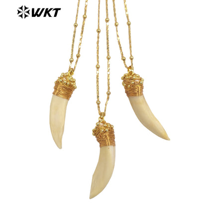 WT-JN237 Wholesale Shark Teeth Design Men Fashion Design 18k Chain Gold Plated Exquisite High Quality Scallop Necklace