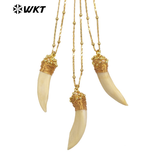 WT-JN237 Wholesale Shark Teeth Design Men Fashion Design 18k Chain Gold Plated Exquisite High Quality Scallop Necklace
