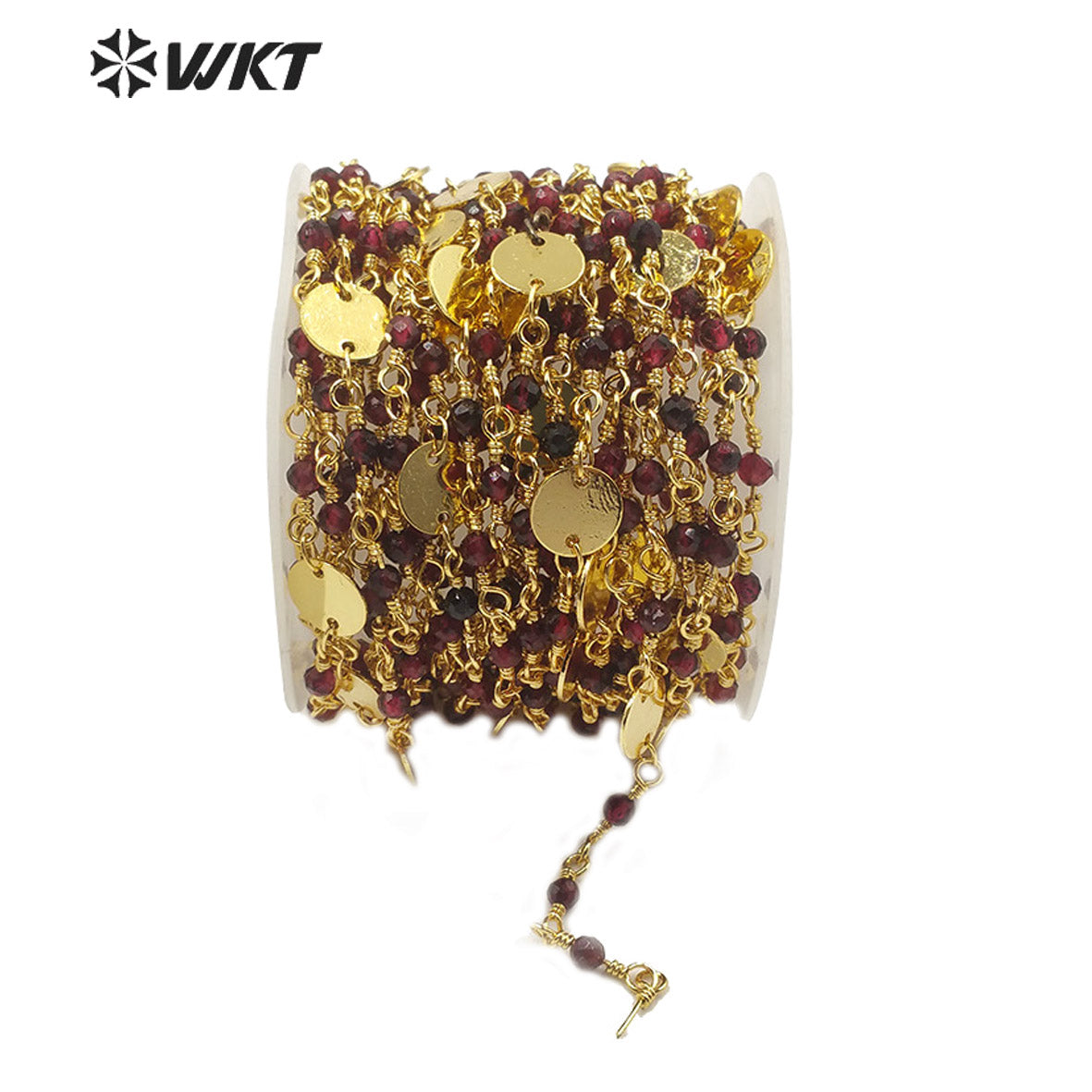 WT-RBC146 Natural Red Garnet Beads Chain Stylish Gold Plated Red Garnet Rosary Beads Chain for DIY Jewelry Making