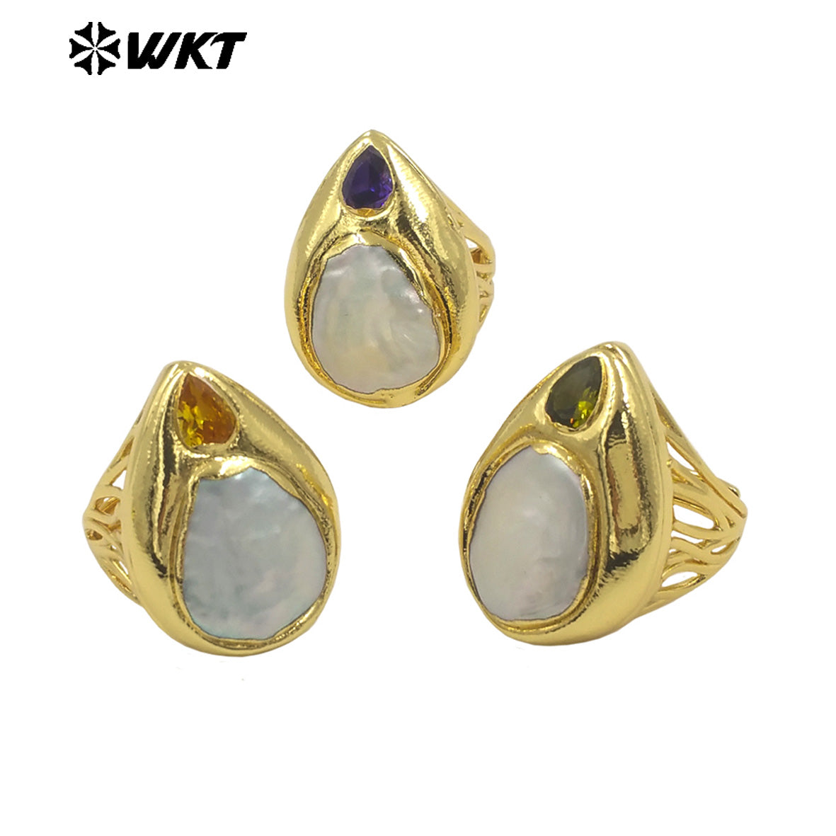 WT-MPR127 Delicate Micro Pave Zircon Ring With Natural Freshwater Pearl Gold Plated for Party Decoration Resist Tarnishable