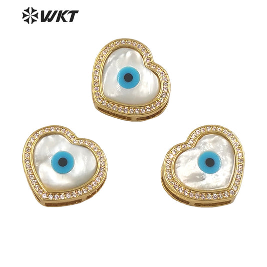 WT-MP202 Amazing Fashion 18k Real Gold Plated Micro Pave Shell Eye Pendant Lady Charming White Shell Cubic Zircon Heart Pendants