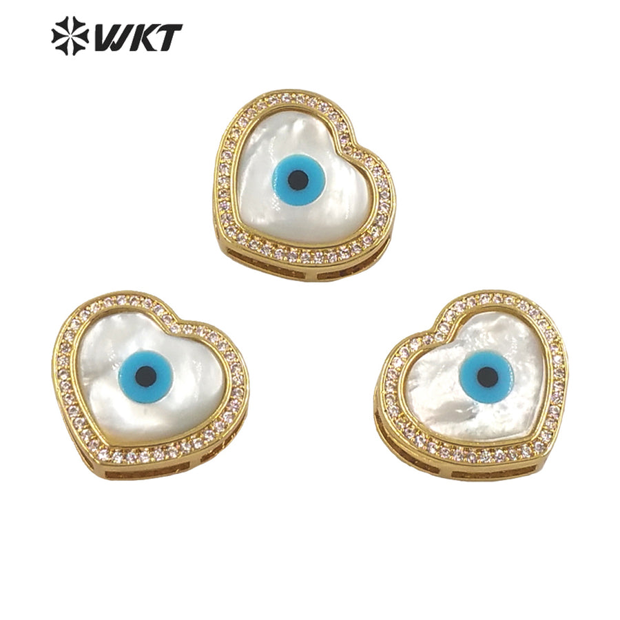 WT-MP202 Amazing Fashion 18k Real Gold Plated Micro Pave Shell Eye Pendant Lady Charming White Shell Cubic Zircon Heart Pendants