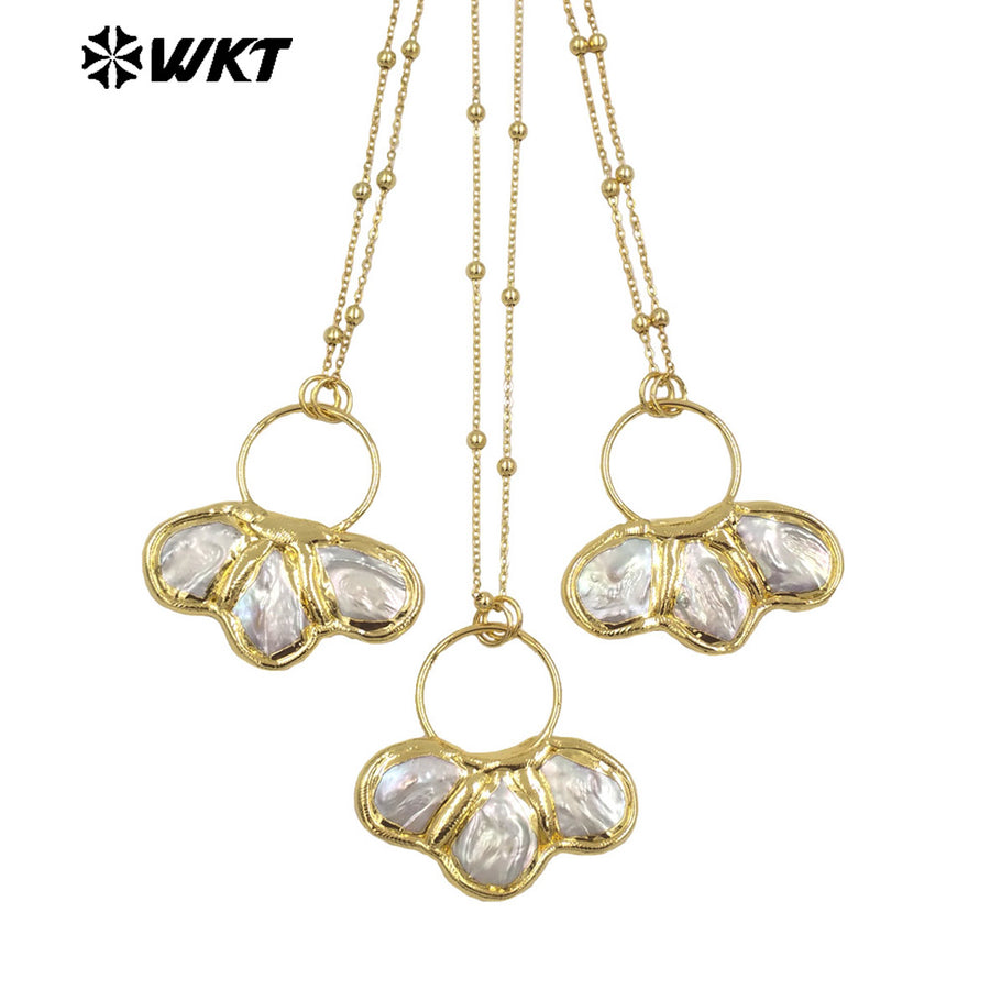 WT-JN298 Explosive New Products Gentle 18K Gold Plated Freshwater Pearl Shell Shaped Pendant Necklace Jewelry Finished for Women