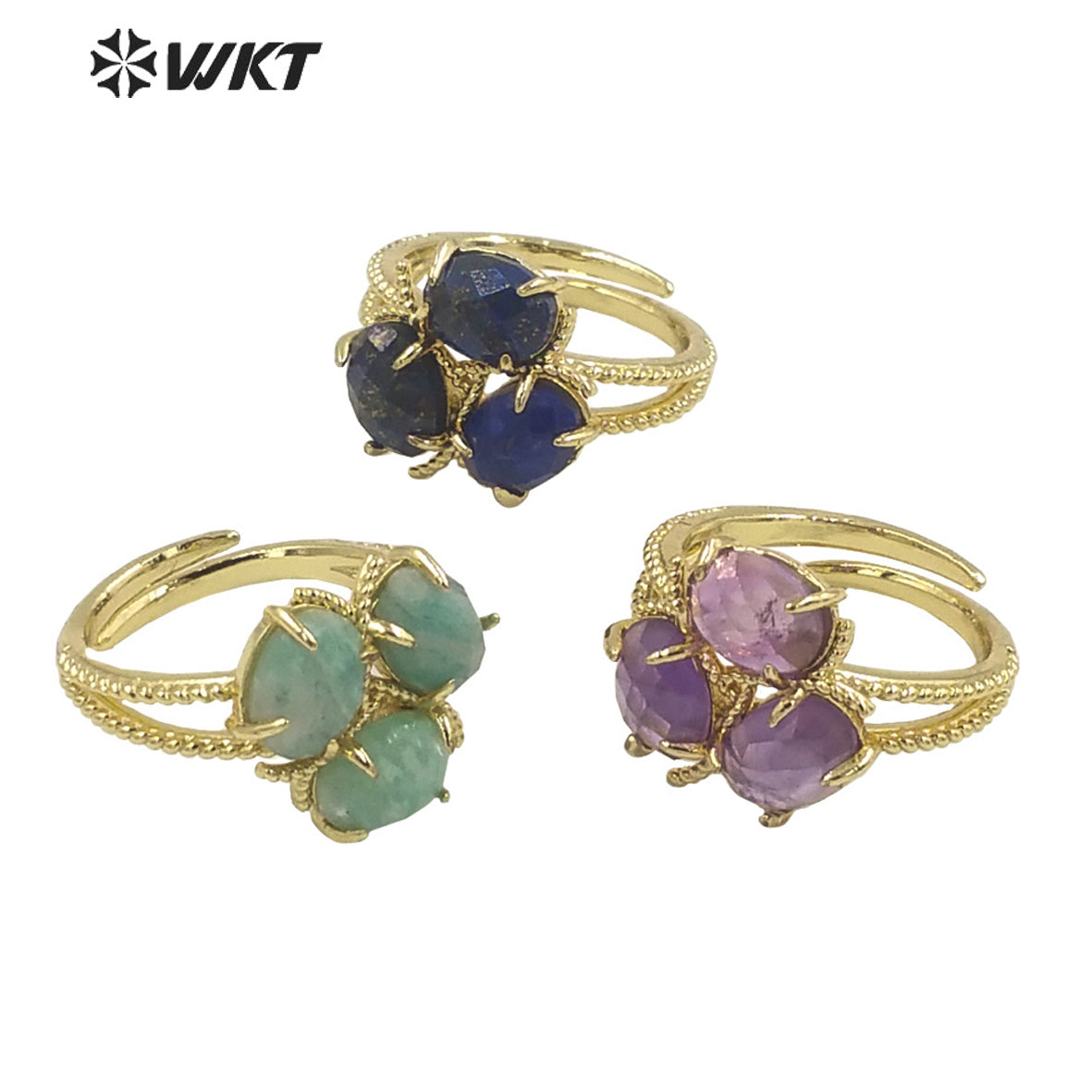 WT-R484 WKT Fashion Design Trendy Gift for Women Colorful Flower Shaped High Quality Gorgeous Natural Gemstone Stone Ring