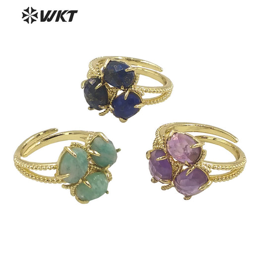 WT-R484 WKT Fashion Design Trendy Gift for Women Colorful Flower Shaped High Quality Gorgeous Natural Gemstone Stone Ring