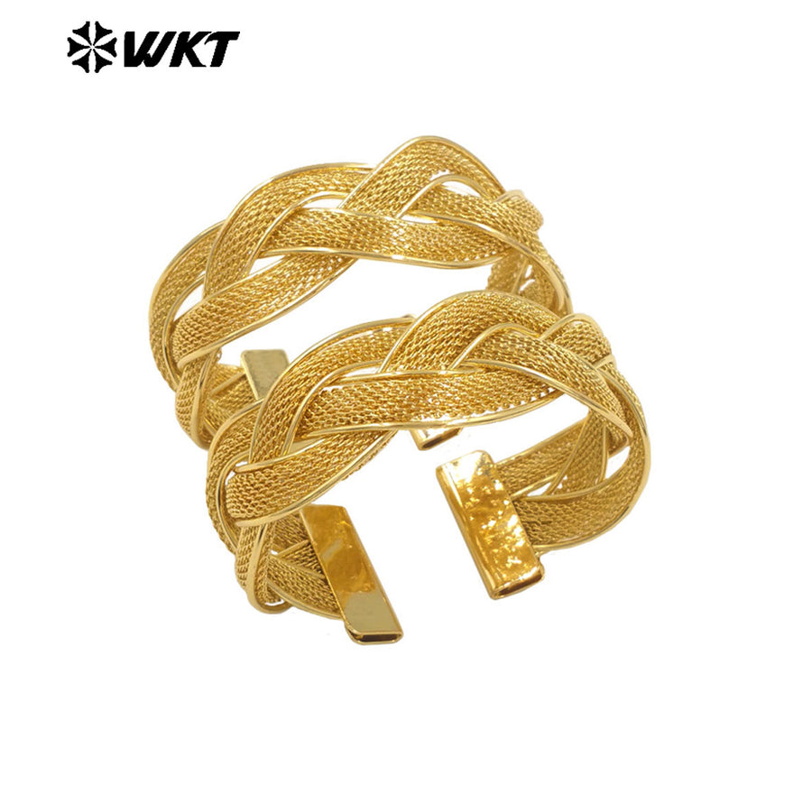 WT-B689 High Quality Refined 18K Gold Plated Brass Chain Bar Wave Interlace Adjustable Bracelet for Women As Wedding Jewelry