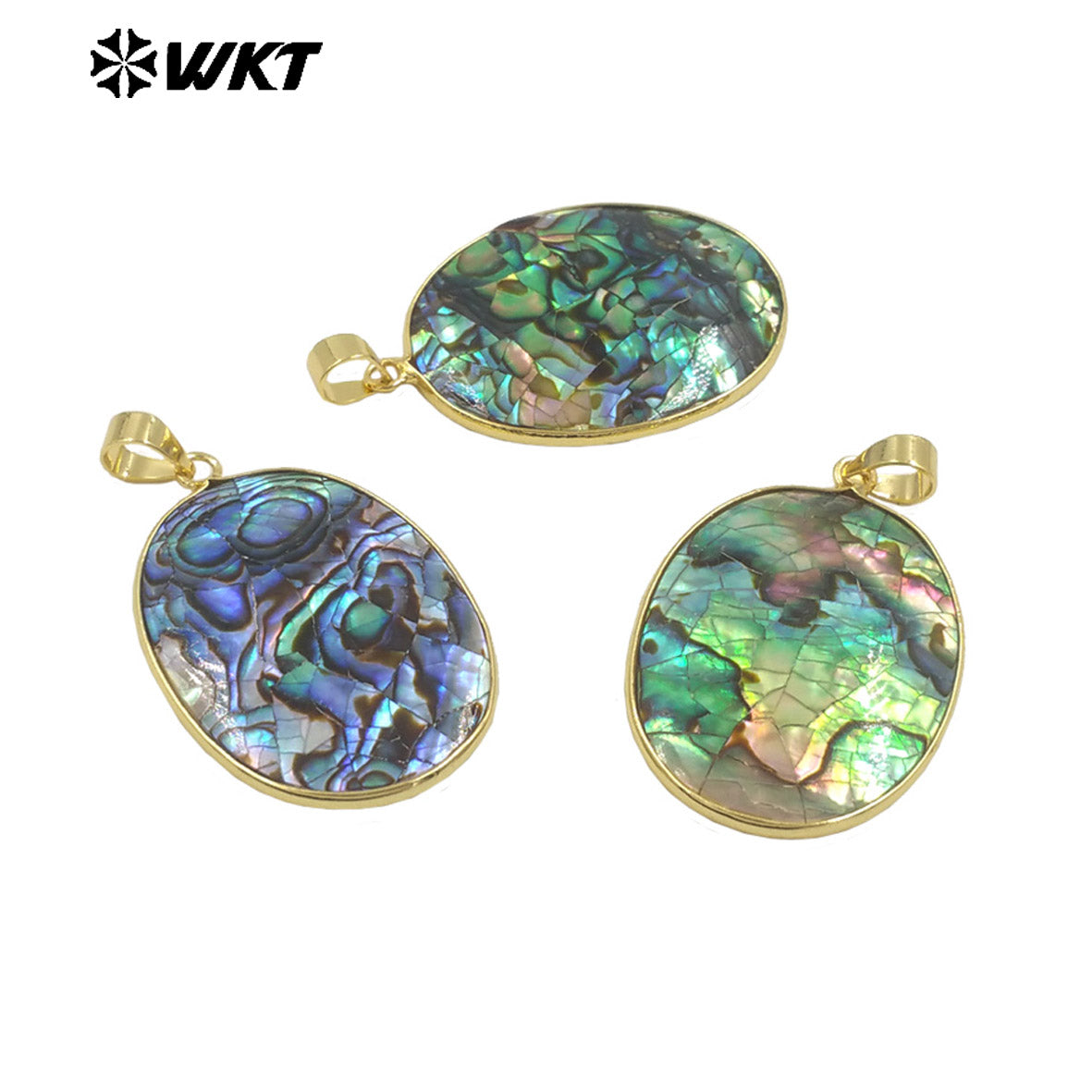 WT-JP408 High Quality DIY Jewelry Accessory Raw Natural Abalone Shell Oval Pendant With Gold Edged for Women Necklace Handmade