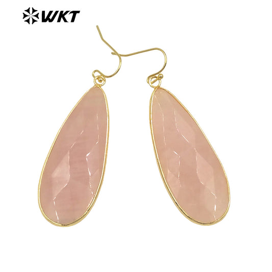 WT-E662 Natural Quartz Pink Crystal Elegant Versatile Earrings Classic Charming Earrings Women Quartz Earrings