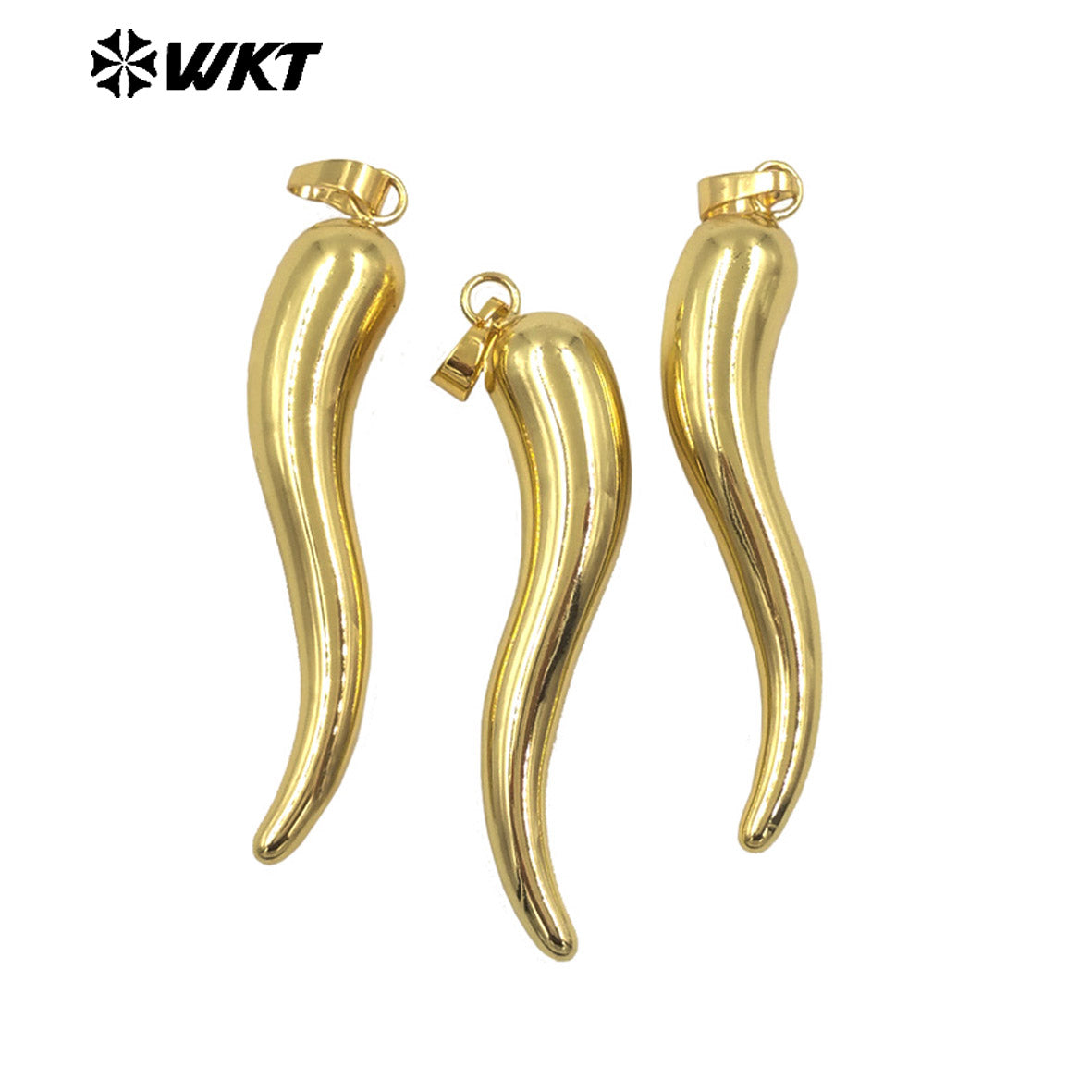 WT-P1998 Hot Wholesale Unique Curved Shape Middle Long Yellow Brass Pepper Pendant Jewelry Necklace Accessories Finding
