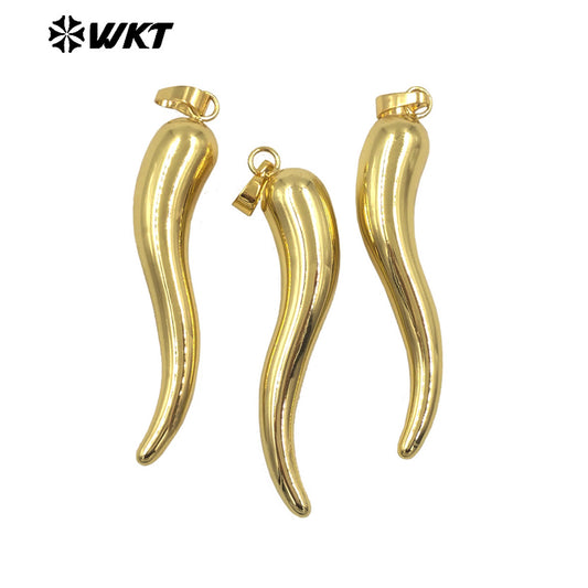 WT-P1998 Hot Wholesale Unique Curved Shape Middle Long Yellow Brass Pepper Pendant Jewelry Necklace Accessories Finding
