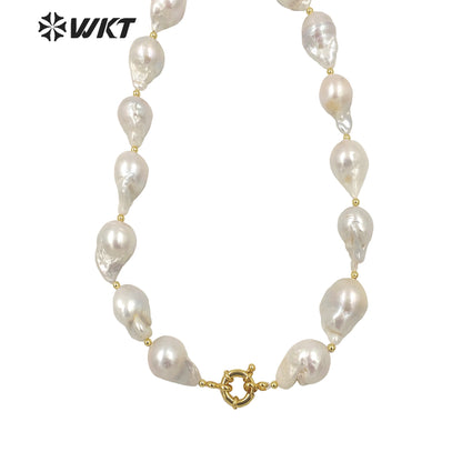 WT-JN184 Gorgeous 16 Inch Chocker Natural Baroque Pearl Necklace Amazing Precious Gold Birthday Presents Women White Necklace