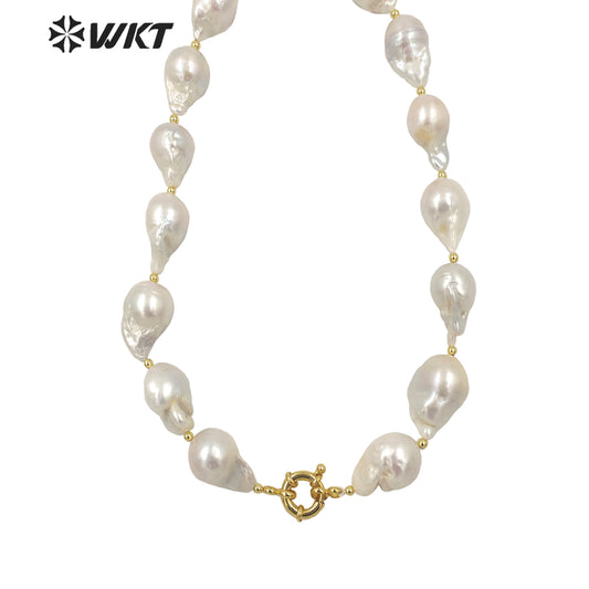WT-JN184 Gorgeous 16 Inch Chocker Natural Baroque Pearl Necklace Amazing Precious Gold Birthday Presents Women White Necklace