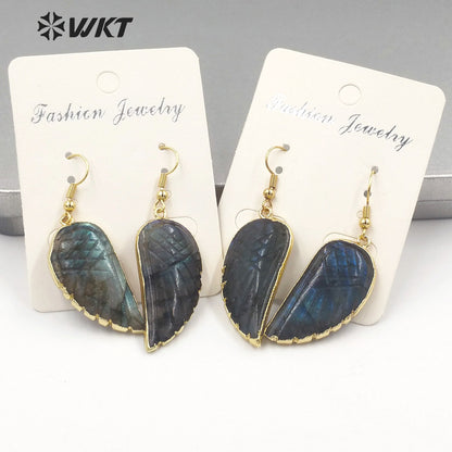 WT-E738 Amazing Colorful Elegant Fluorite/Labradorite Long Charming in Leaf Shaped Earrings Women Pendant Earrings
