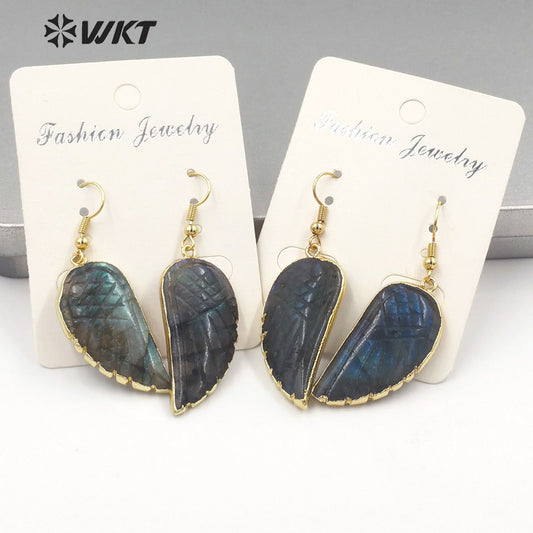 WT-E738 Amazing Colorful Elegant Fluorite/Labradorite Long Charming in Leaf Shaped Earrings Women Pendant Earrings