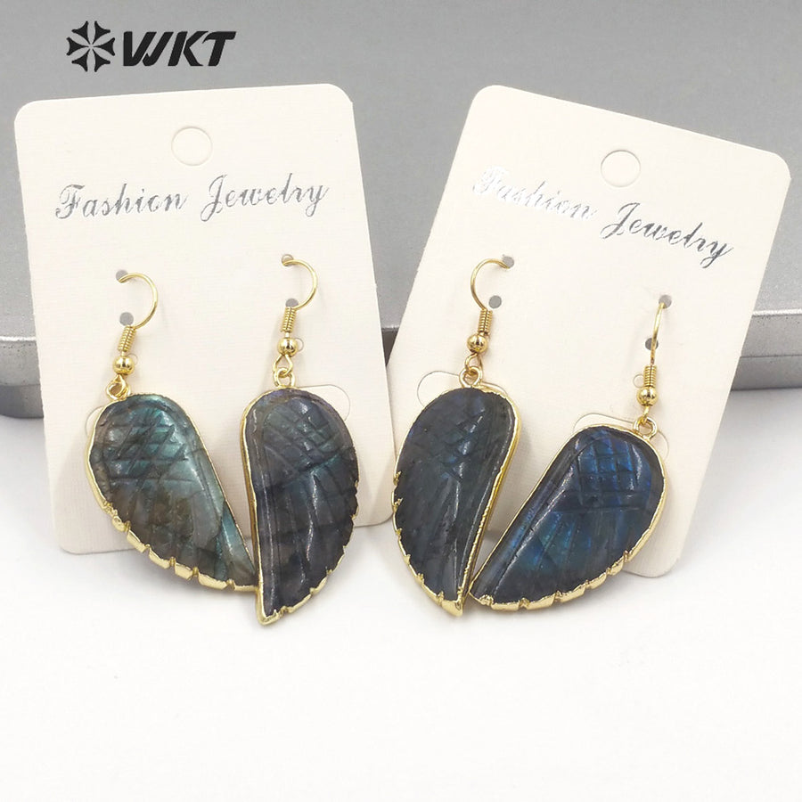 WT-E738 Amazing Colorful Elegant Fluorite/Labradorite Long Charming in Leaf Shaped Earrings Women Pendant Earrings