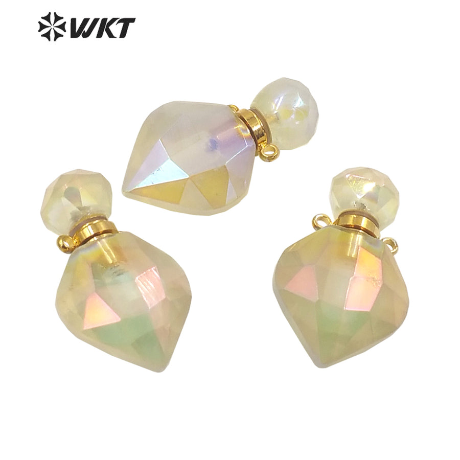 WT-P1713 Amazing Fashion Drop Yellow Citrine Quartz with Aura Coated Charming Lemon Quartz Stone Perfume Bottle Necklace Pendant