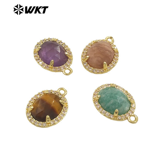 WT-P1991 on Sale Stylish Little Zircon Set With Multiple Gemstone 18K Gold Plated Round Unisex Pendant As Daily Dress and Gift