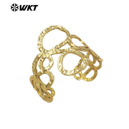 WT-B716 Unique Design 18K Gold Plated Metal Yellow Brass Woven Intertwined Eight Shape Cuff Bangle For Women Party Wearing