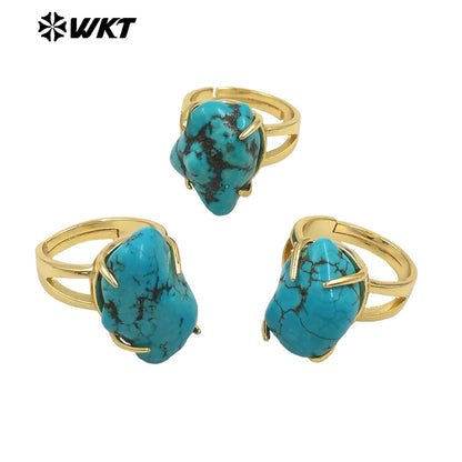 WT-R546 Wholesale Hotsales and Beautiful Turquoise Ring With 18k Yellow Gold Plated for Lady Birthday Gifts