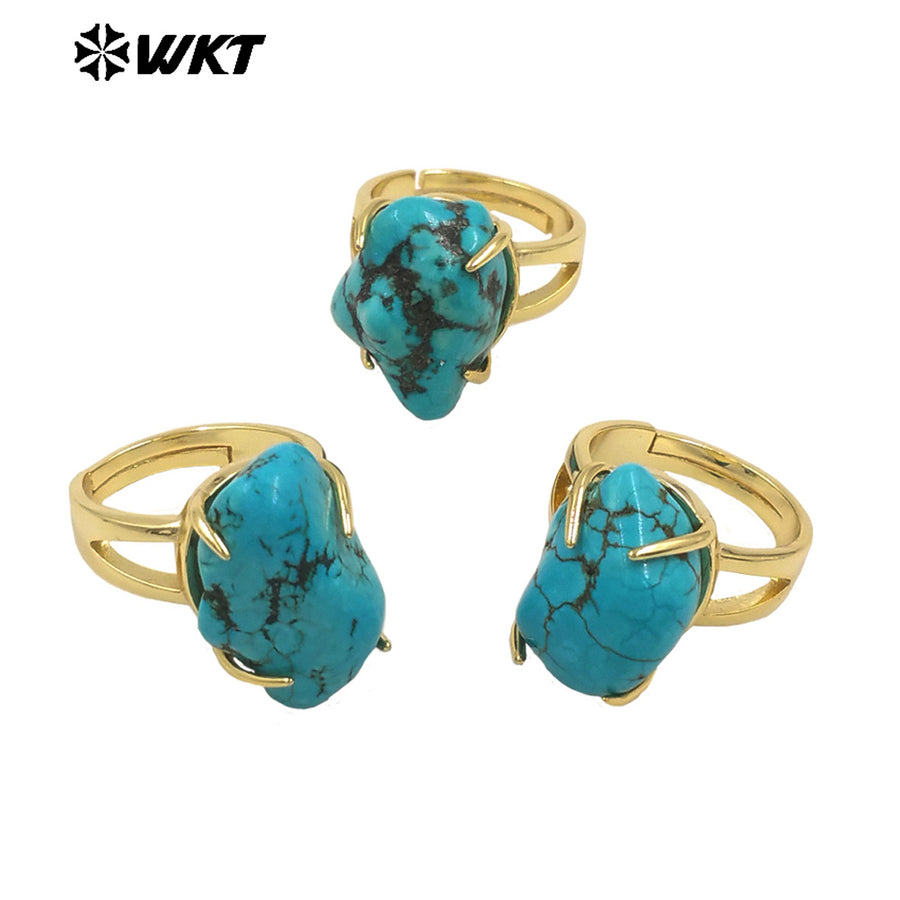 WT-R546 Wholesale Hotsales and Beautiful Turquoise Ring With 18k Yellow Gold Plated for Lady Birthday Gifts