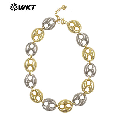 WT-JFN65 Amazing Gold And Silver Plated Metal Yellow Brass Pig Nose Shape Chain Necklace For Female Party Matching Jewelry