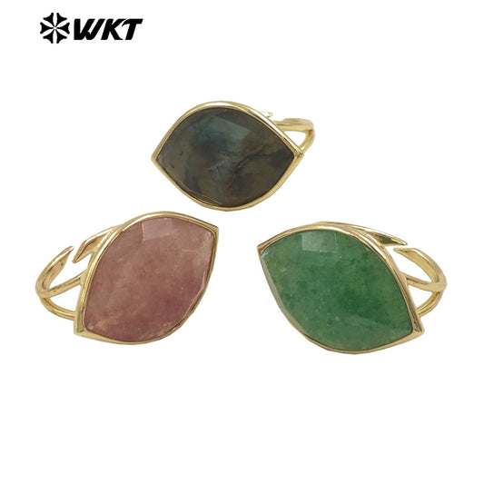 WT-R519 WKT New Design Charming Natural Flash Labradorite Stone Eye Gemstone Setting Ring for Women Party Wear Jewelry