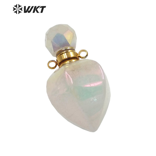 WT-P1653 Newest Natural White Aura Crystal Quartz Essencial Oil Pendant for Necklace Design Hot Aura Quartz Perfume Bottle