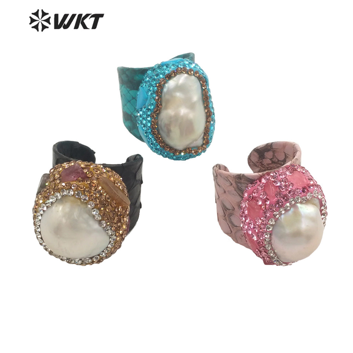 WT-MPR066 Gorgeous Baroque Pearl & Rhinestone Quartz Stone Ring With Pearl for Women Lucky Unique Design Stone Ring