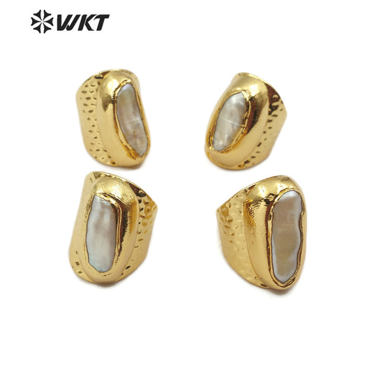 WT-R341 New Design 18k Gold Plated Pearl Ring Natural Pearl Adjustable Size Fashion Charm Jewelry Ring
