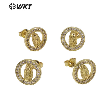 WT-ME103 Wholesale Newest Vintage Style Cubic Zircon Fashion Light Luxury Round Shaped Micro Paved Earrings Studs