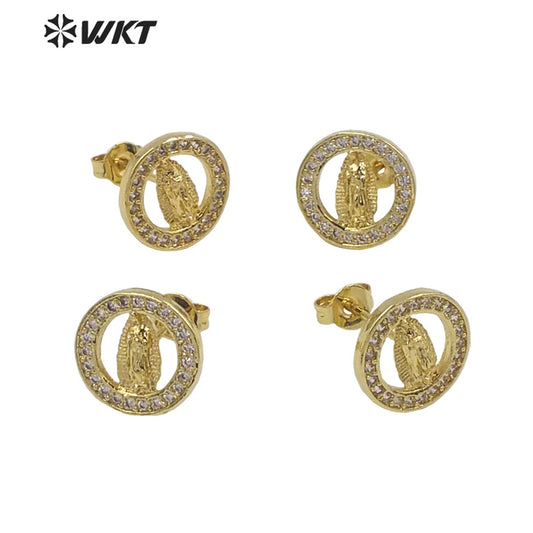 WT-ME103 Wholesale Newest Vintage Style Cubic Zircon Fashion Light Luxury Round Shaped Micro Paved Earrings Studs