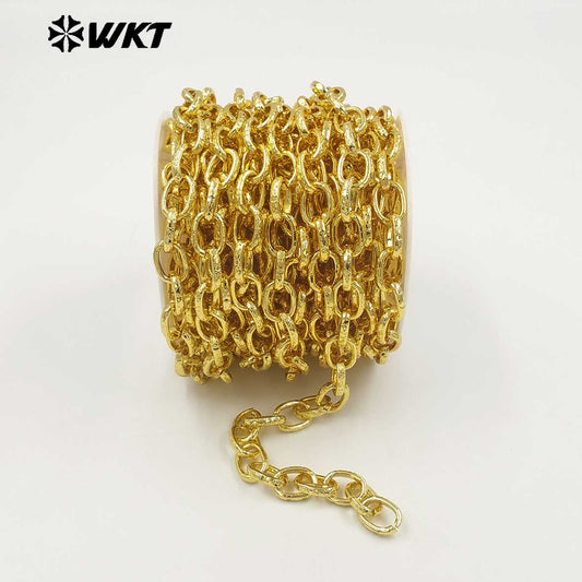 WT-BC267 New Arrival Yellow Brass Gold Plated Round Carved Patterns Metal Chains For Simple Style Necklace Bracelets Making