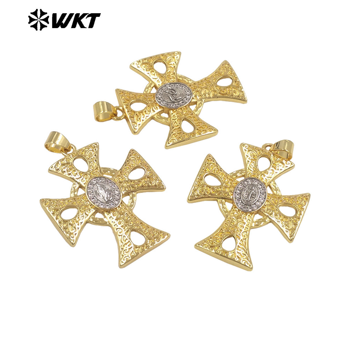 WT-MP331 Newest High Quality Gold Plated Yellow Brass Cross Shap Pendant For Women Religious Style Necklace DIY Making