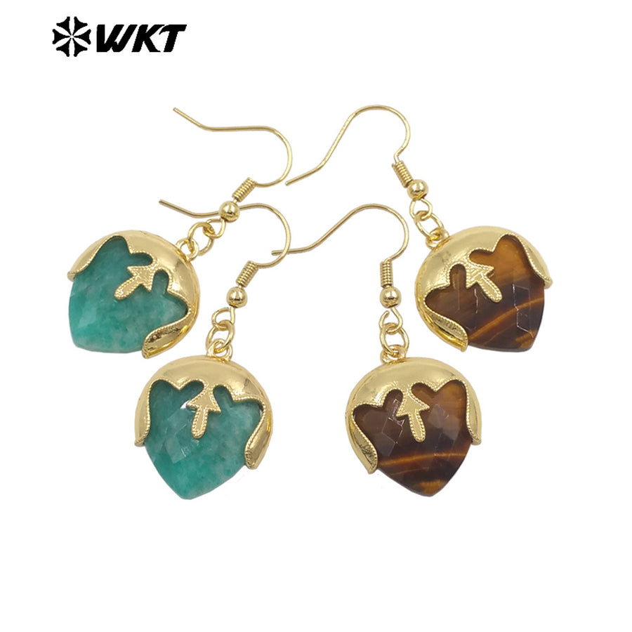 WT-E789 Wholesale Unique Design Gold Plated Cover Top Heart Shape Natural Gemstones Earrings For Women Interesting Jewelry