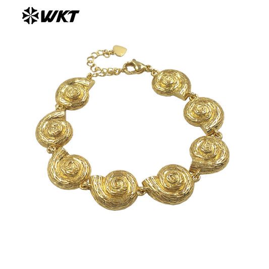 WT-JF372 Wholesale Vintage Style Gold Plated Metal Yellow Brass Shell Shape Bracelet For Women Fashion Jewelry Matching