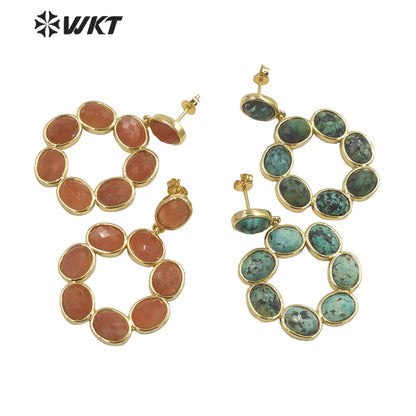 WT-E713 Newest Fashion Gold Natural Eight Stone Made Earrings Gorgeous Birthday Stone Earrings for Friend Gift