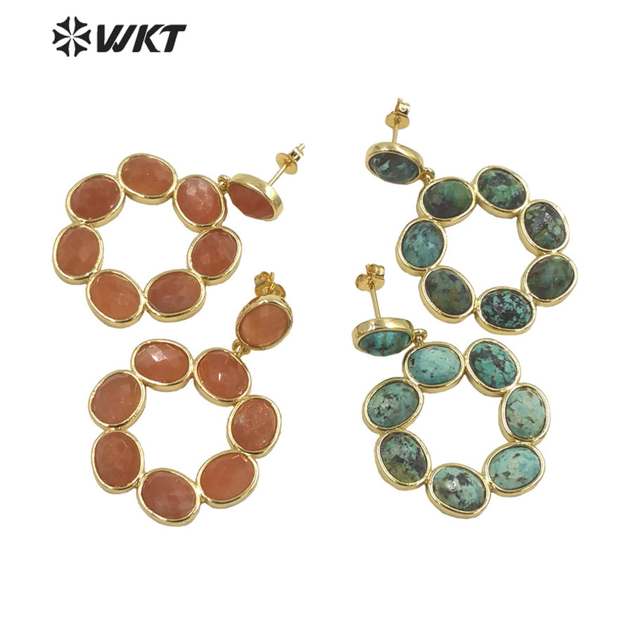 WT-E713 Newest Fashion Gold Natural Eight Stone Made Earrings Gorgeous Birthday Stone Earrings for Friend Gift
