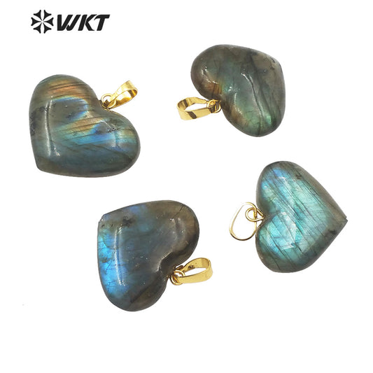 WT-P1506 Elegant Natural Bright Heart Shape Labradorite Pendant Women Fashion Charm Jewelry Labradorite Pendant
