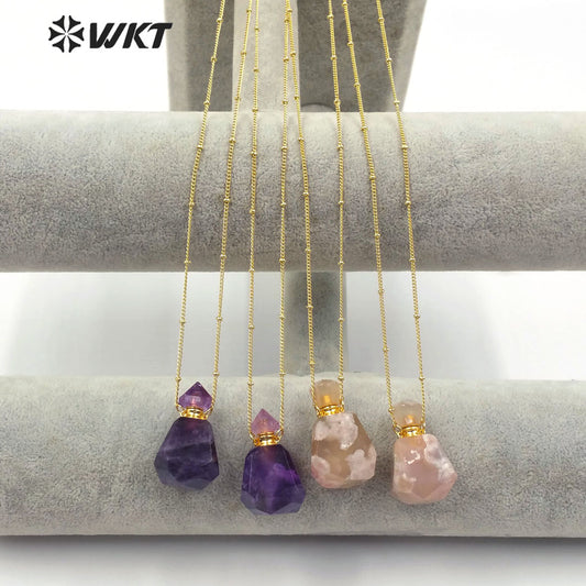 WT-N1173 Hot-sale Natural Stone Perfume Bottle Necklace Cherry Agate Necklace Women Stylish Amethyst Necklace Jewelry