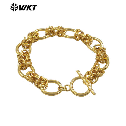 WT-JF354 Big 18k Real Gold Plated Resist Tarnished Custom Hand Make Knot Miami Cuban Chain Fashion Jewelry Bracelet for Women