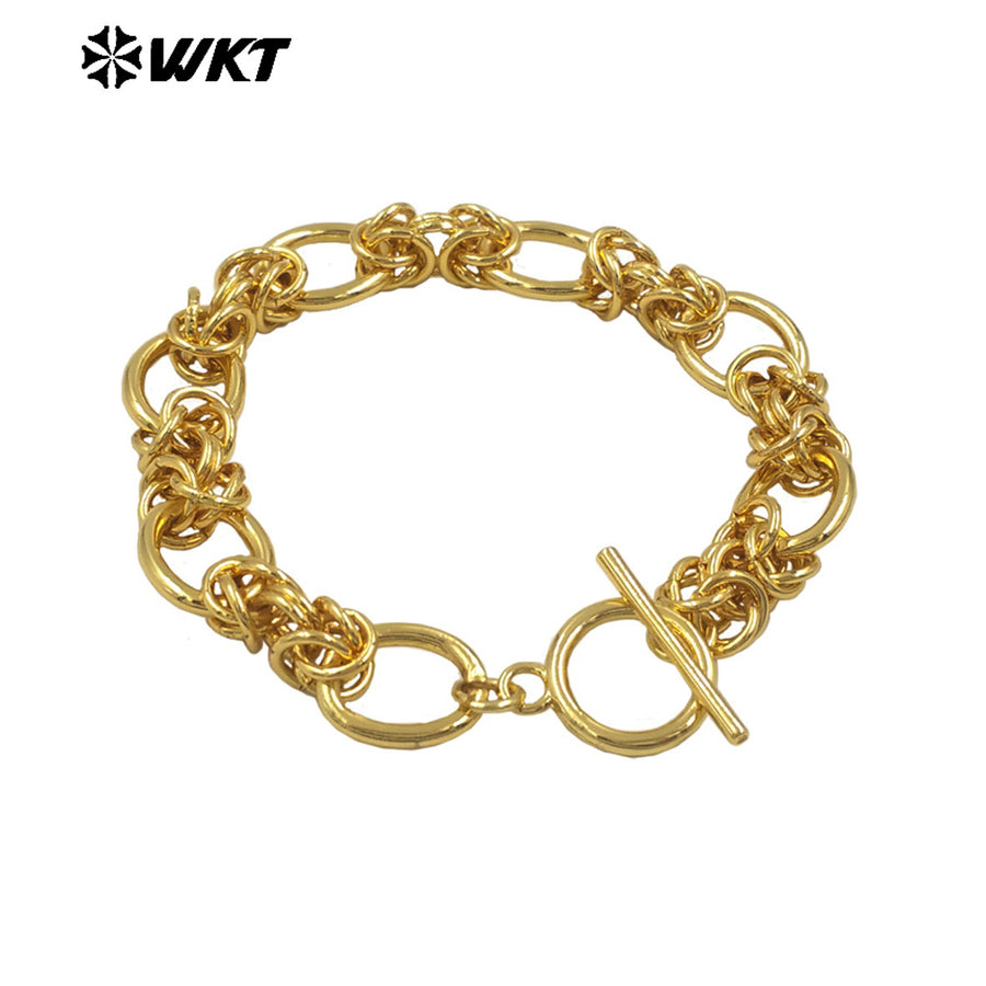 WT-JF354 Big 18k Real Gold Plated Resist Tarnished Custom Hand Make Knot Miami Cuban Chain Fashion Jewelry Bracelet for Women