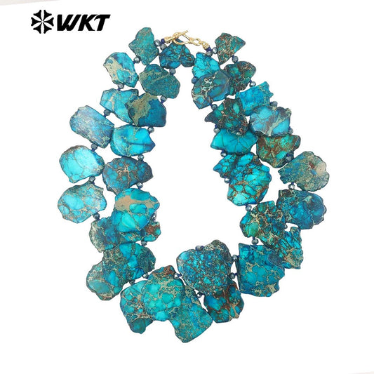 WT-N1502 1PC Wonderful Vintage Design Big Irregular Natural Ocean Jasper Stone Necklace For Girls Party Decorative Jewelry