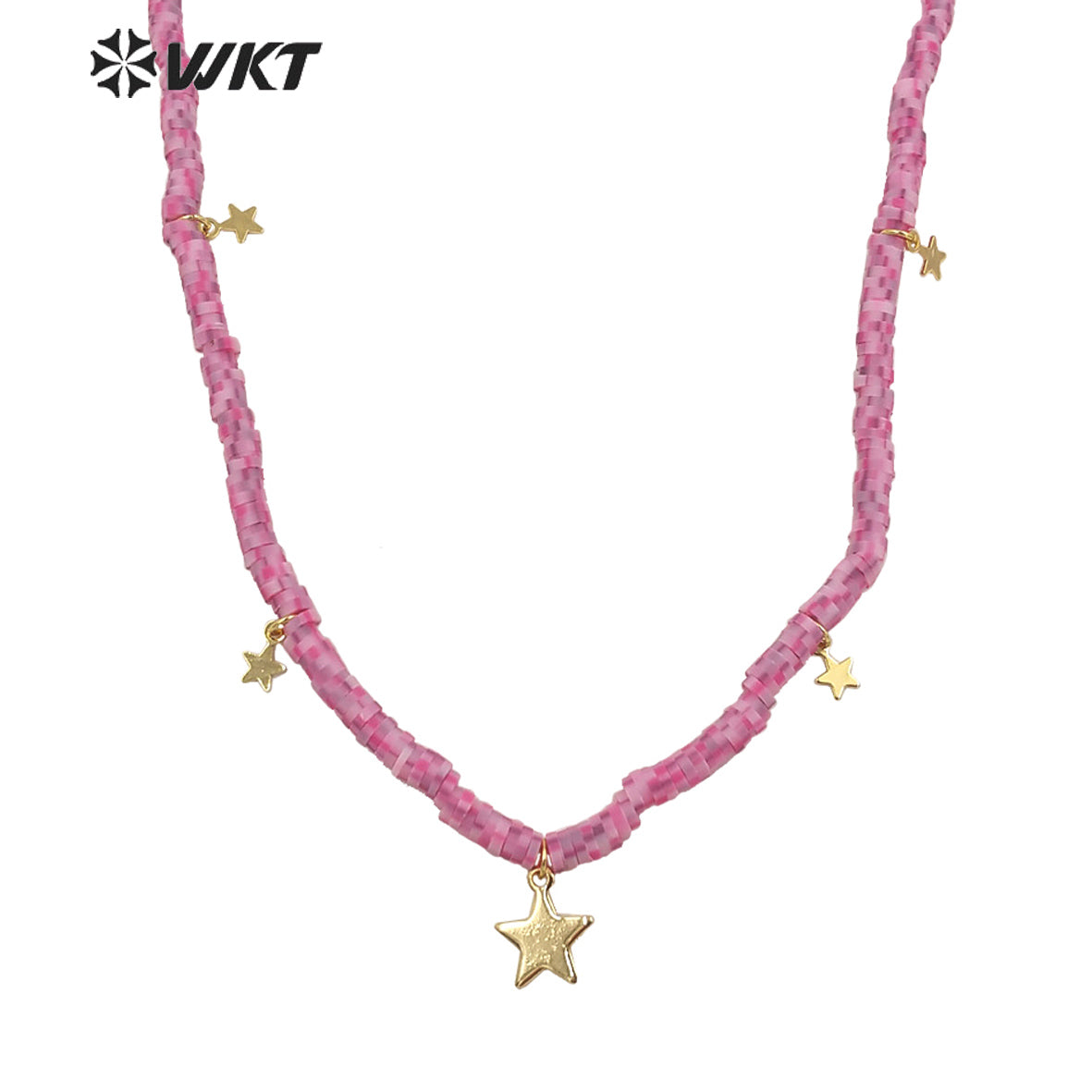 WT-JN197 Wholesale 4mm Resin Magic Color Tiny Star Charm Necklace Elegant pink Simple Necklace for Women Jewelry Chain Necklace