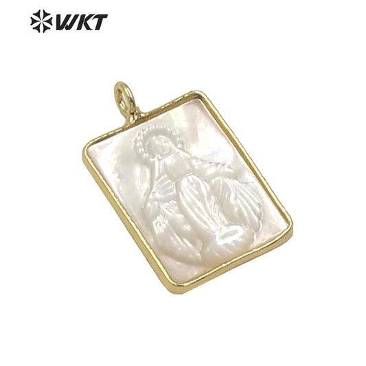 WT-JP234 Amazing Fashion Gold Bezel Single Loop Mother of God Pendant Hot Sales Shinning Mop Shell Virgin Mary Pendant