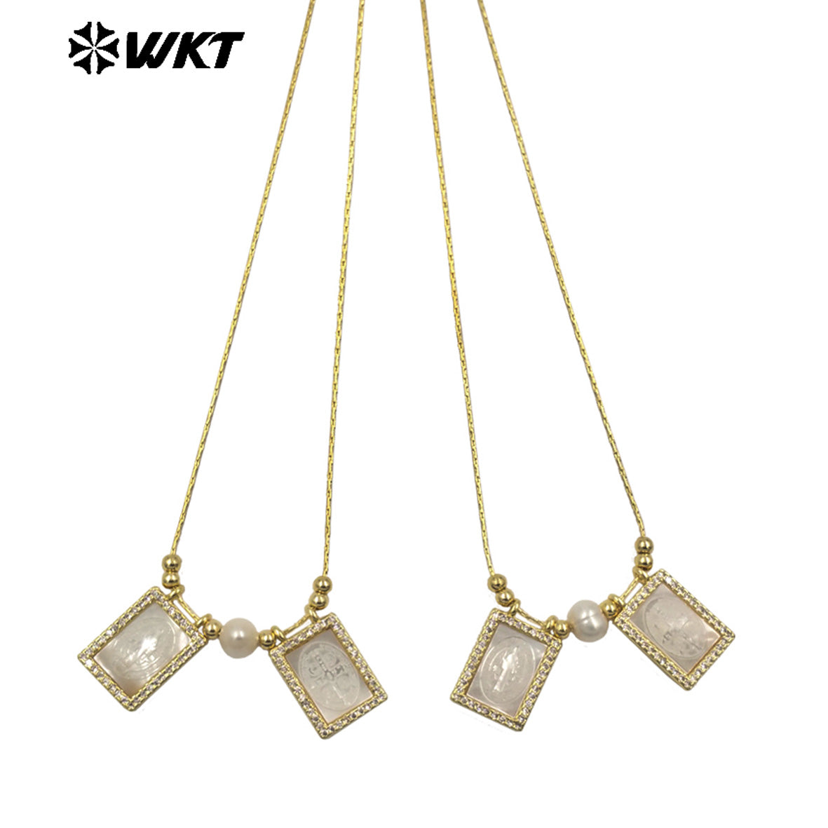 WT-JN393 New Arrival Gold Plated Double Religious Design Pendants With Pearl Necklaces As Women Popular Jewelry Accessory