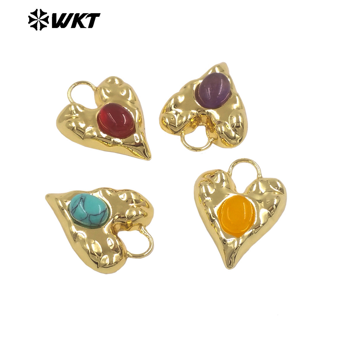 WT-P2132 Exquisite Unique 18K Gold Plated Natural Gemstones Heart Shape Little Charms Pendants For Women Jewelry Decorative