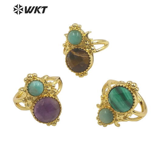 WT-R477 New Design Vintage Gemstone Ring With Pearl Charms Women Fashion Gold Plated Peacock Stone Ring Boho Charming Ring